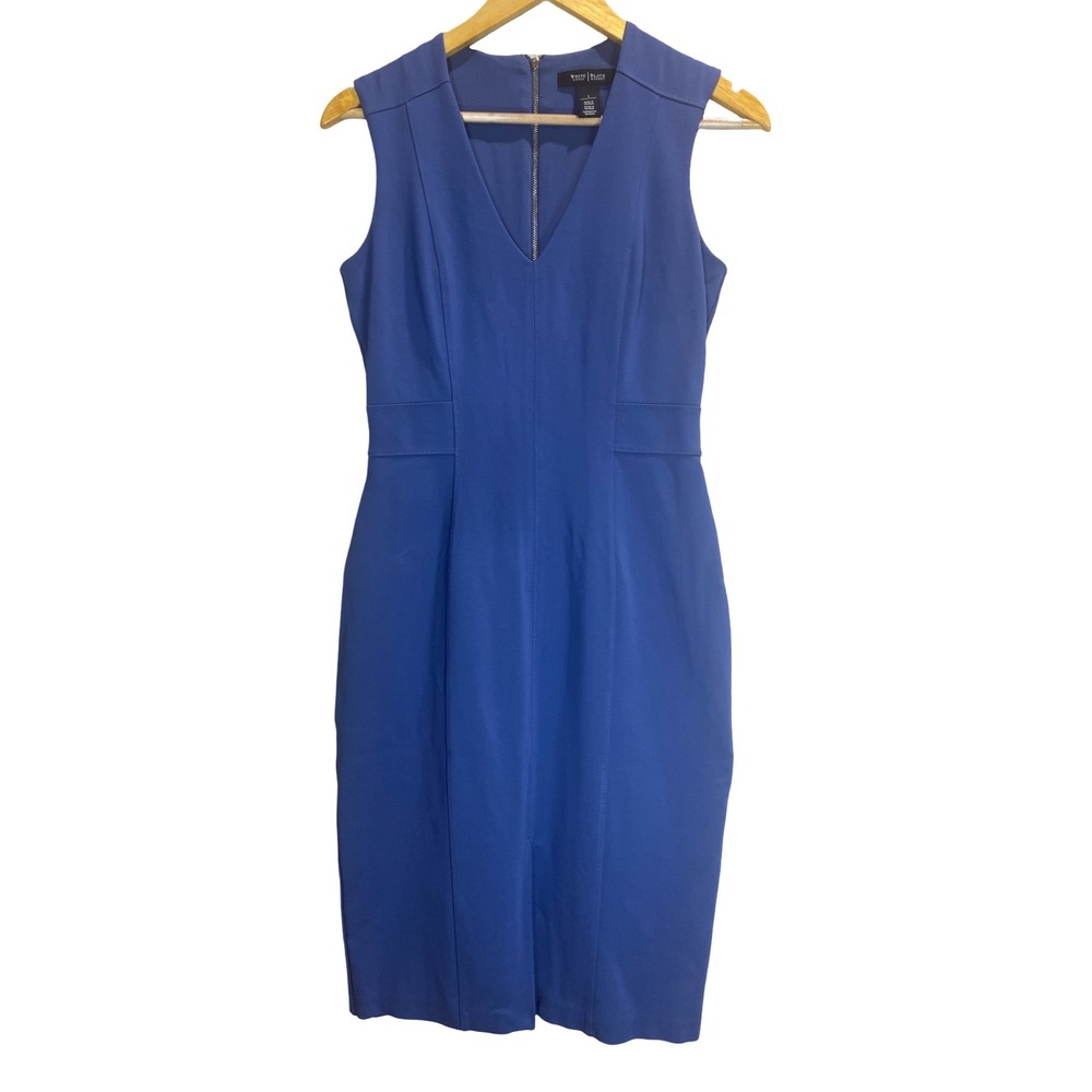 White House Black Market Blue V-Neck Ponte‎ Sheath Dress Size 2 minimalist